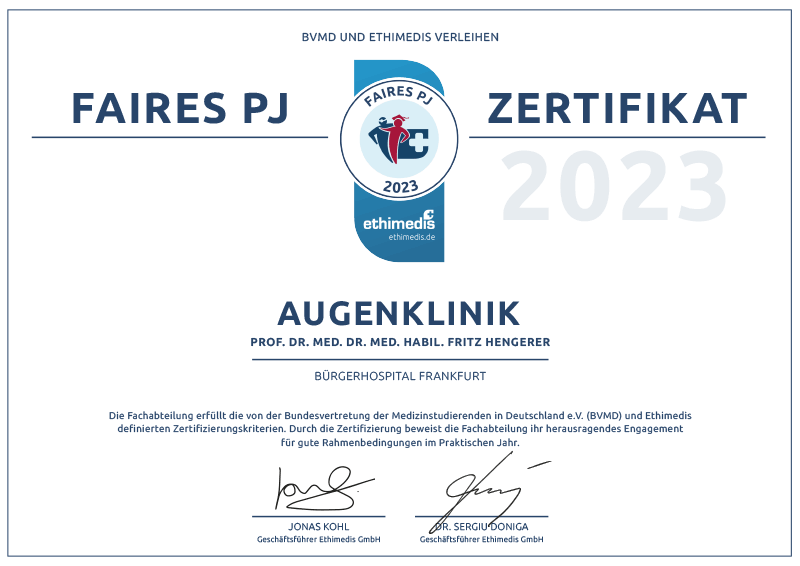 Faires PJ-Zertifikat 2023 - Augenklinik - Bürgerhospital Frankfurt