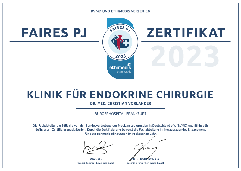 Faires PJ-Zertifikat 2023 - Endokrine Chirurgie - Bürgerhospital Frankfurt