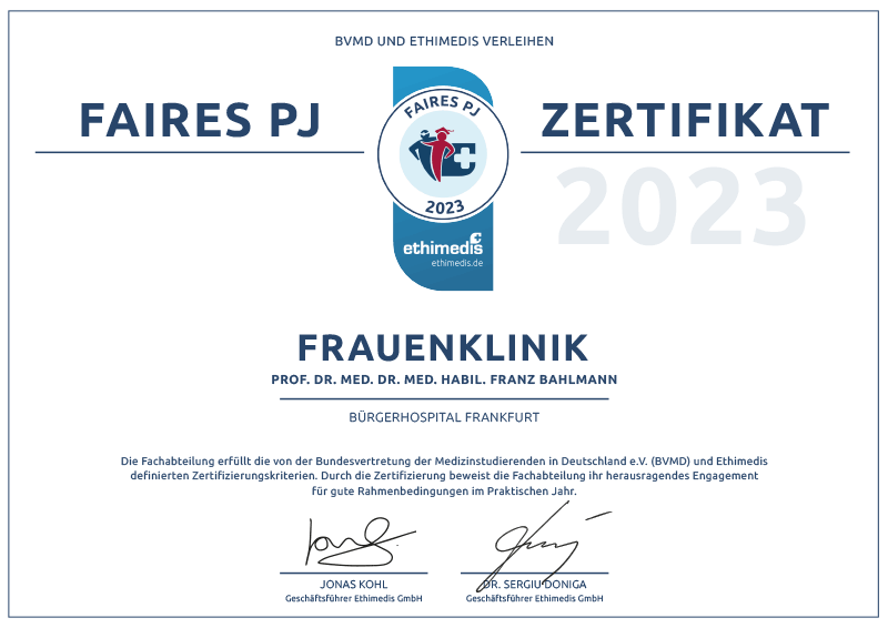Faires PJ-Zertifikat 2023 - Gynäkologie Frauenklinik - Bürgerhospital Frankfurt