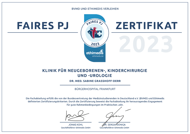 Faires PJ-Zertifikat 2023 - Kinderchirurgie - Bürgerhospital Frankfurt
