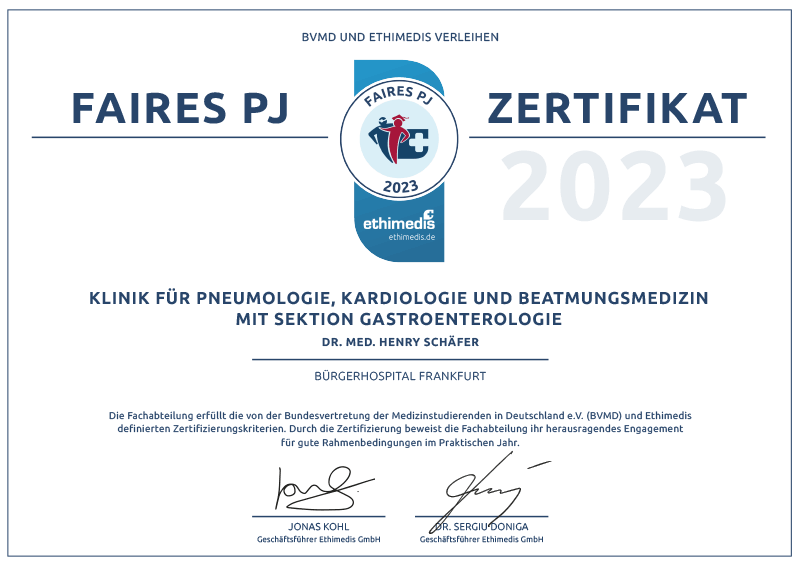 Faires PJ-Zertifikat 2023 - Pneumologie - Bürgerhospital Frankfurt